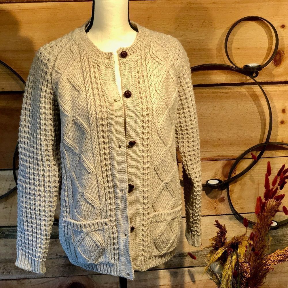 100% Lambswool Vintage Aran Style Cardigan